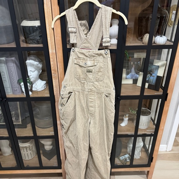 Vintage 2000 Old Navy Overalls corduroy khaki beige long adjustable y2k utility - Picture 9 of 9